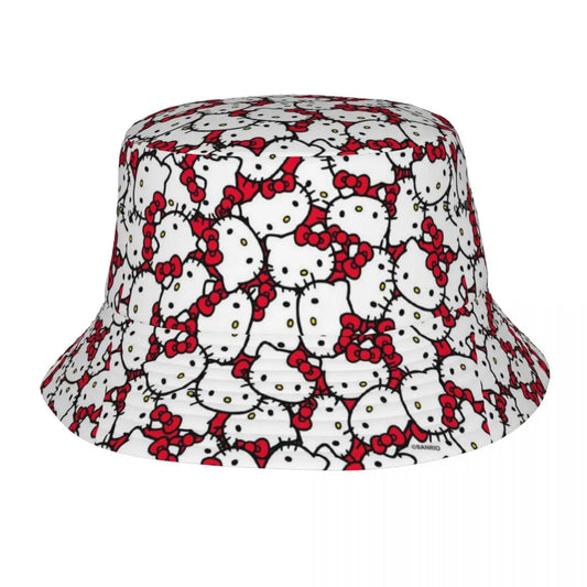 Custom Unisex Hello Kitty Pattern Bucket Hat Beach Sun Cartoon Summer Fishing Hats