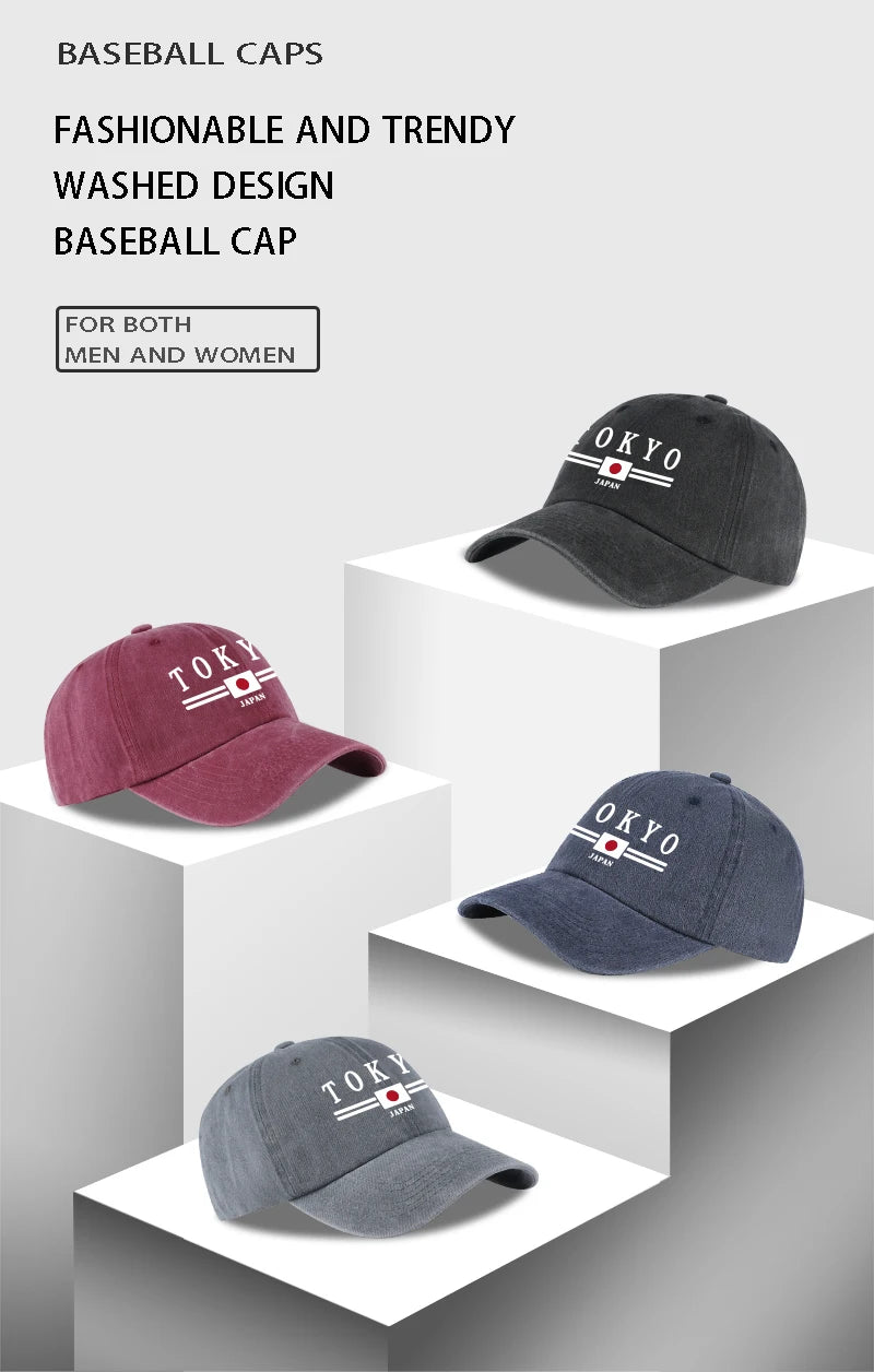 TOKYO JAPAN Printed Washed Baseball Cap Tokyo Japan Urban Style Classic Fashion Daily Commuting
