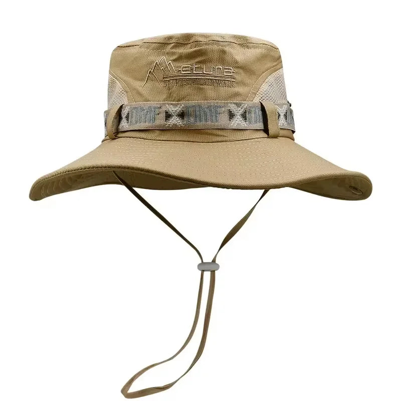 Summer Men Bucket Hat Outdoor UV Protection Wide Brim Panama Safari Hunting Hiking Hat