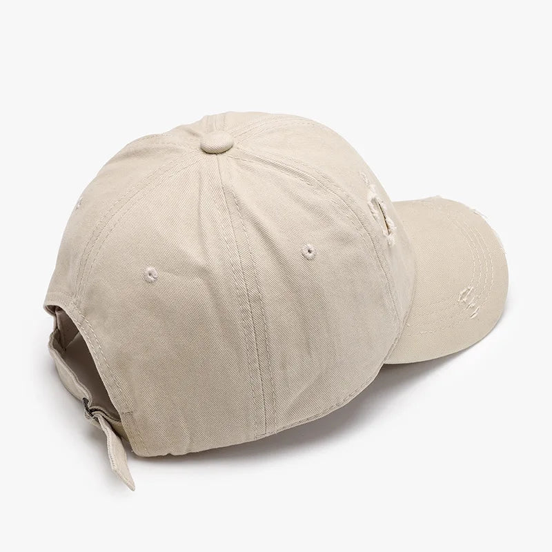 New Beige Plain Distressed Soft-Top Washed Baseball Cap
