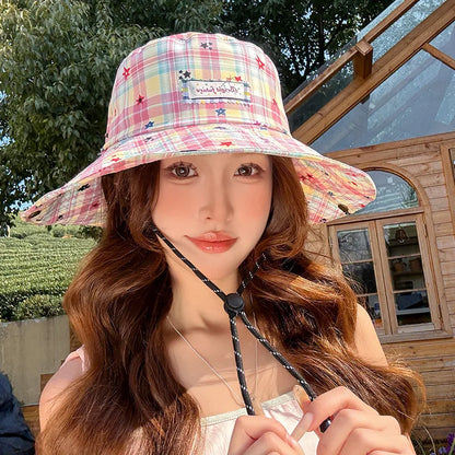 New Retro Plaid Fisherman Hat Woman's Spring And Summer
