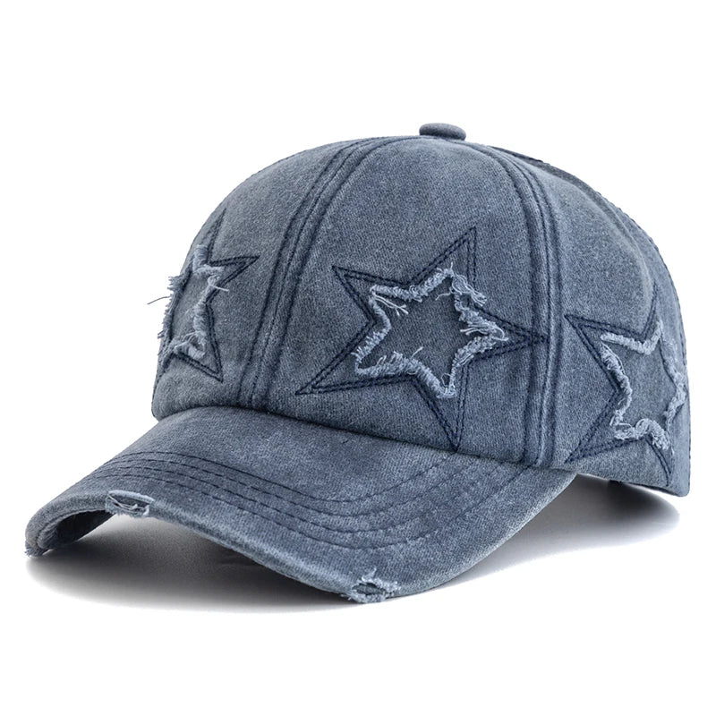 New Women's Five Pointed Star Design Washed Cotton Baseball Cap