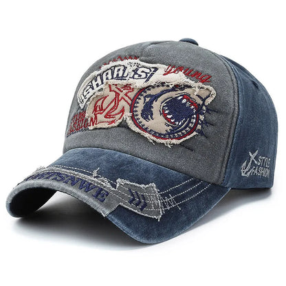 Distressed Washed Shark Denim American Vintage Flat Cap
