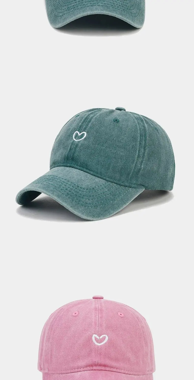 Hat New For Women Men Washed Cotton Baseball Cap Soft Top Embroidered Love Retro