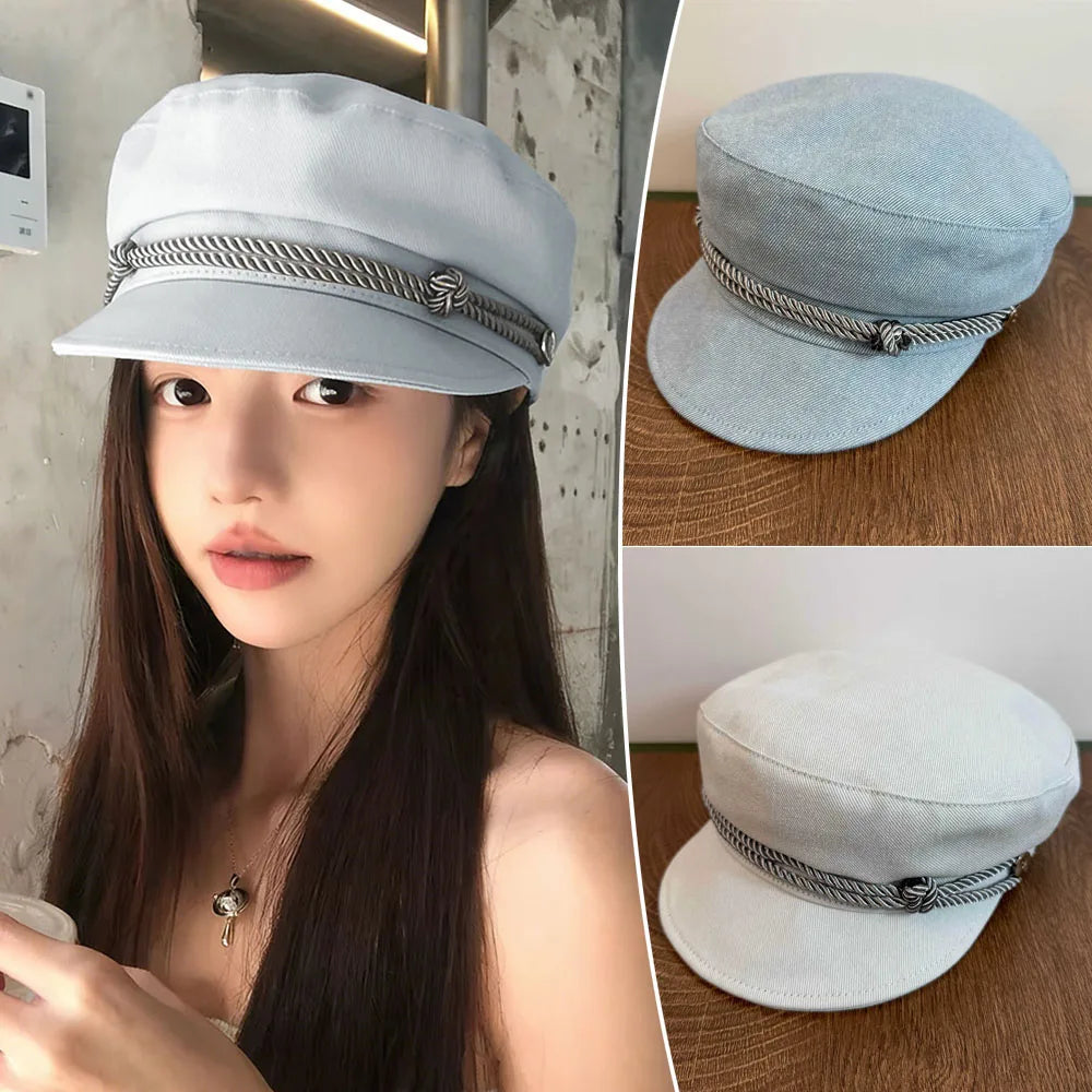 Double Rope Braid Flat Top Cap Painter Hat Duckbill Cap