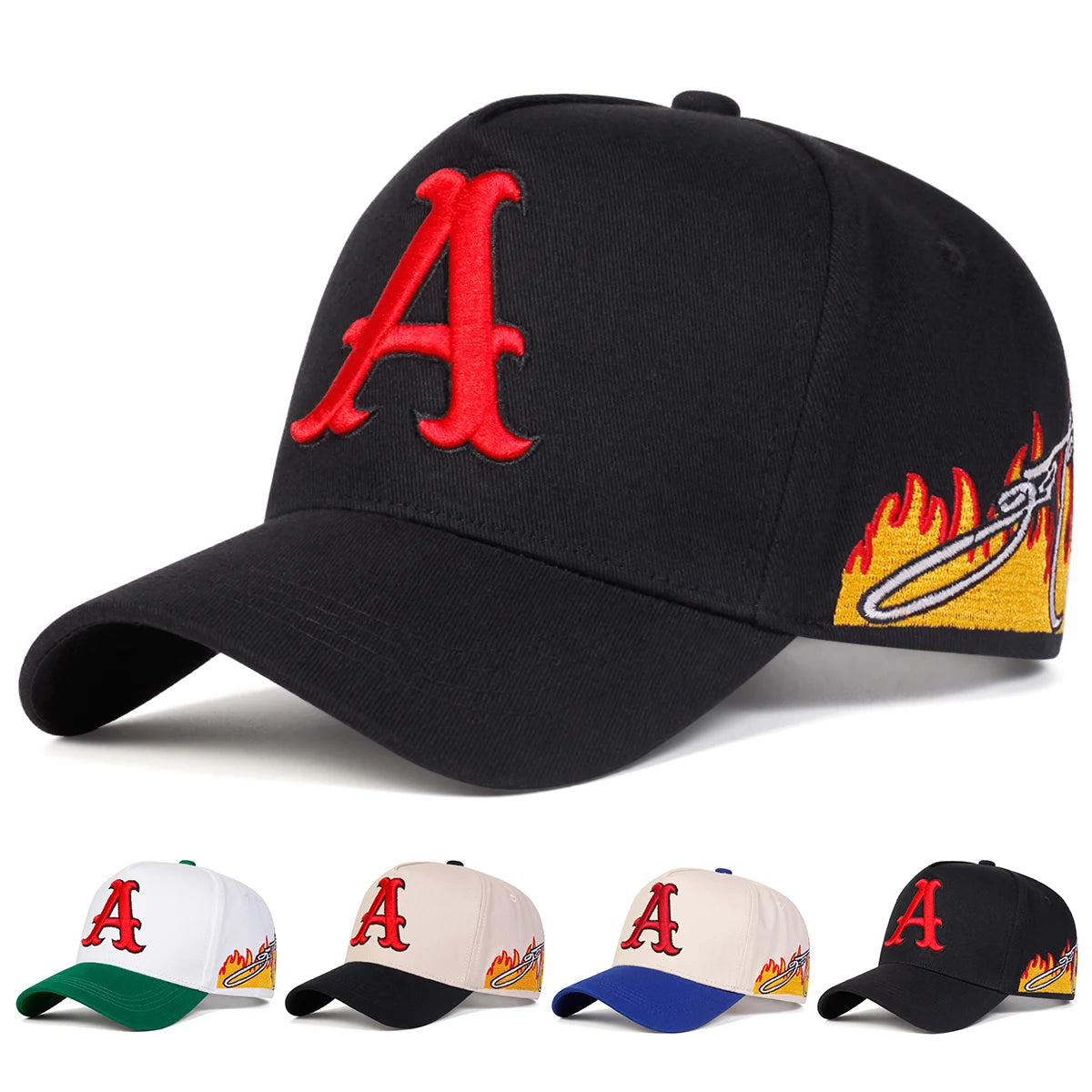 Unisex A Letter Embroidery Side Flame Baseball Cap Spring Autumn