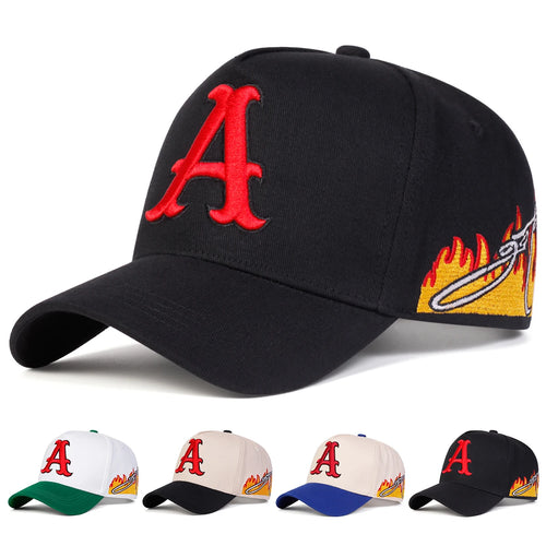 Unisex A Letter Embroidery Side Flame Baseball Cap Spring Autumn