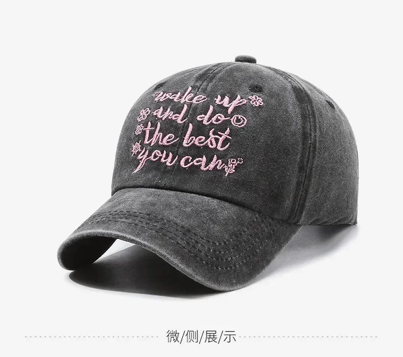 Vintage Washed Letter Embroidery Baseball Cap Denim Distressed Trucker Hat Embroidered Cowboy Hat Adjustable