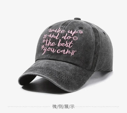 Vintage Washed Letter Embroidery Baseball Cap Denim Distressed Trucker Hat Embroidered Cowboy Hat Adjustable