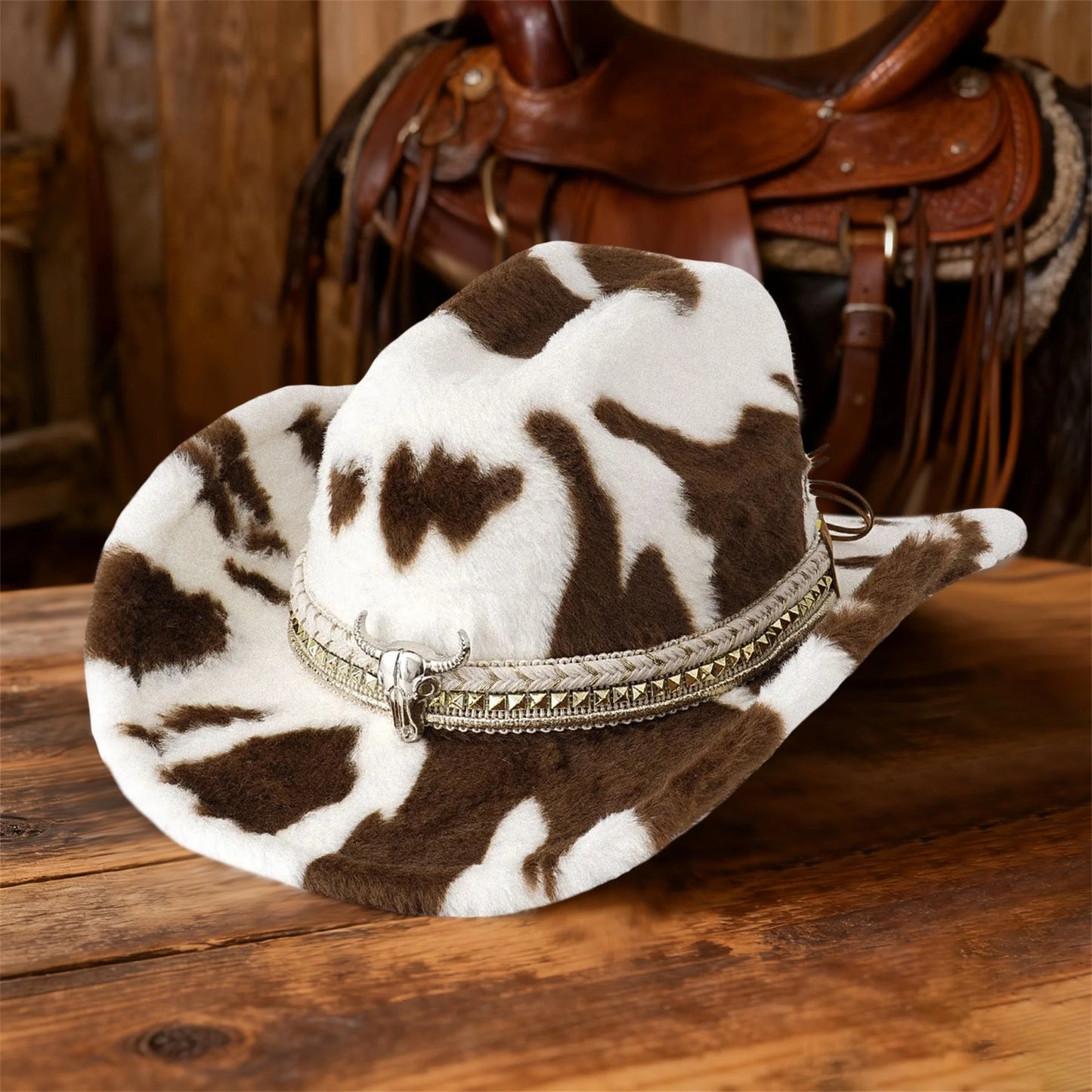 Stylish Zebra Print Cowgirl Hat Wide Brim Fedora Hats