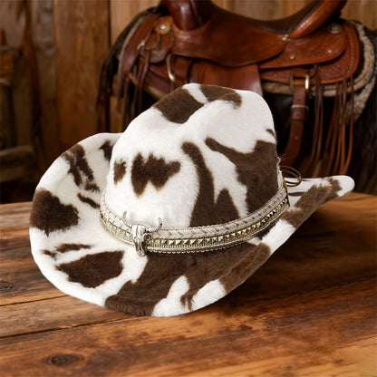 Stylish Zebra Print Cowgirl Hat Wide Brim Fedora Hats