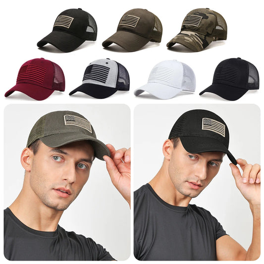 American Flag Embroidery Baseball Hat Adjustable UV Protect Duck Tongue Cap