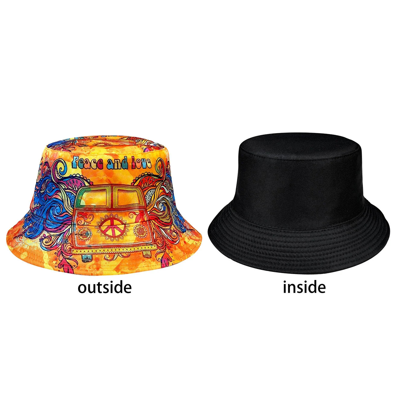 Peace and Love Colorful Fisherman Hat, Reversible Sun Hat, Foldable Fashionable Bucket Hat, Colorful and Cool Fashion, All-Season Bucket Hat