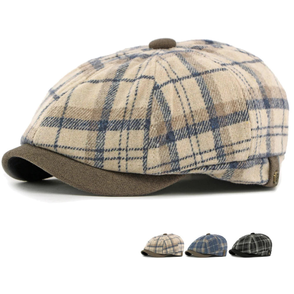 Men Berets Women Vintage Artist Painter Plaid Beret Hat