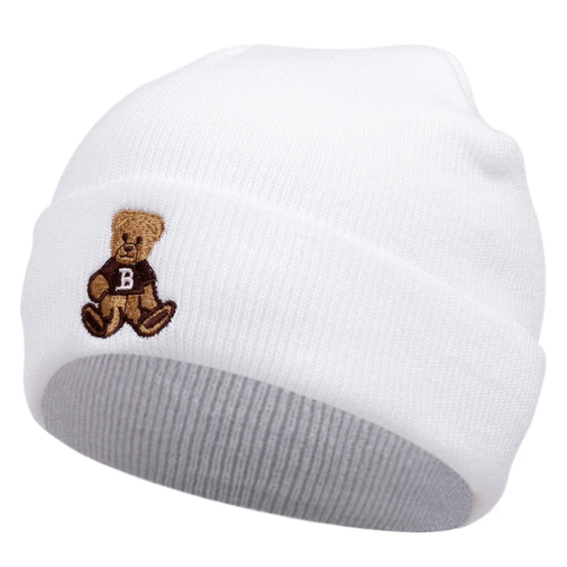 Little Bear Knitted Hat, Bean Hat, Outdoor Winter Hat Embroidered Ski Hat