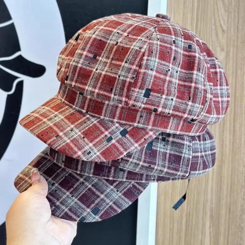 Hot Sale Retro Contrasting Color Plaid Berets For Women