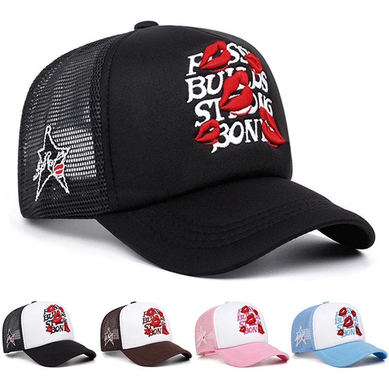 Cotton Mesh Hat Lipprint Men's Hip Hop Hat Women's Outdoor Leisure Sports