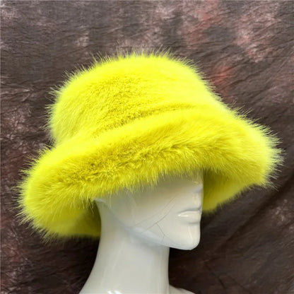 New Luxury Warm Faux Fur Bucket Hats Women