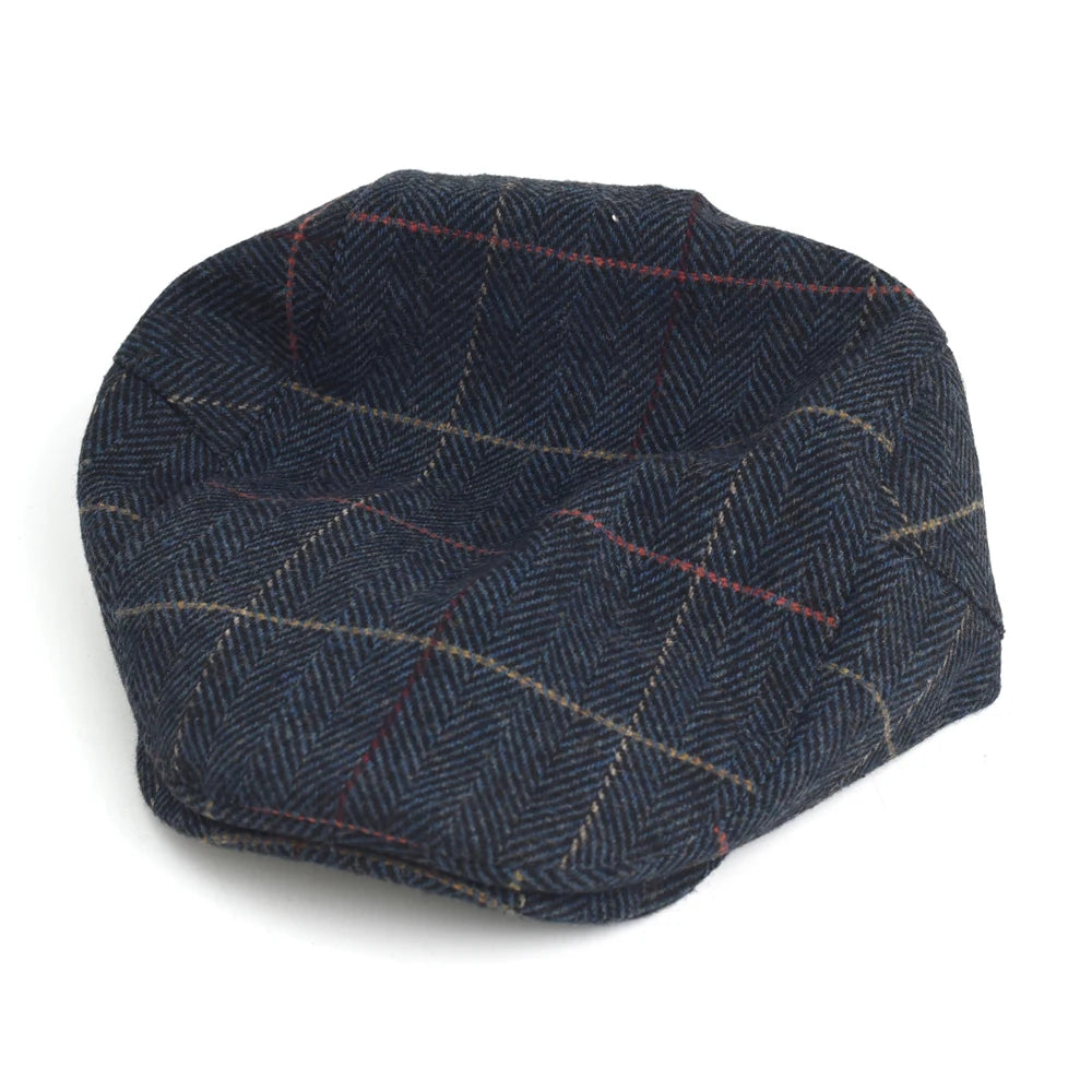 Newsboy Cap Men Winter Thick Warm Vintage Herringbone Casual Stripe Berets Flat Hat