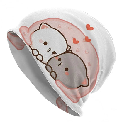 Kawaii Peach Cat Eating Strawberry Cake Caps Goma Mochi Men Women