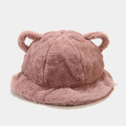 Women's Bucket Hat Winter Cute Cat Ear Plush Fisherman Cap