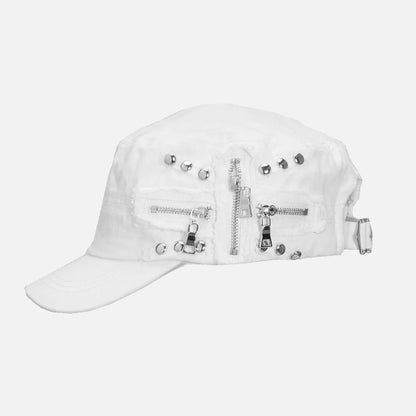 Casual Cloth Rivet Denim Beret Spice Girls Zippers Metal Rivet Flat Top Hat