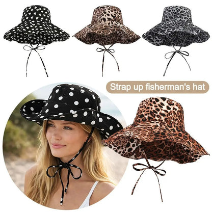 Black Dot Bucket Hats Leopard Print UV Protection Fisherman's Hat