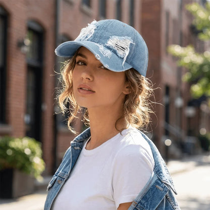 Vintage Ripped Washed Denim Baseball Cap