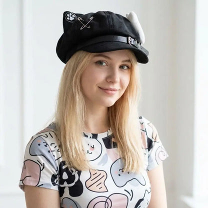 2026 Cute Cat Ears Women's Beret Anime Cat