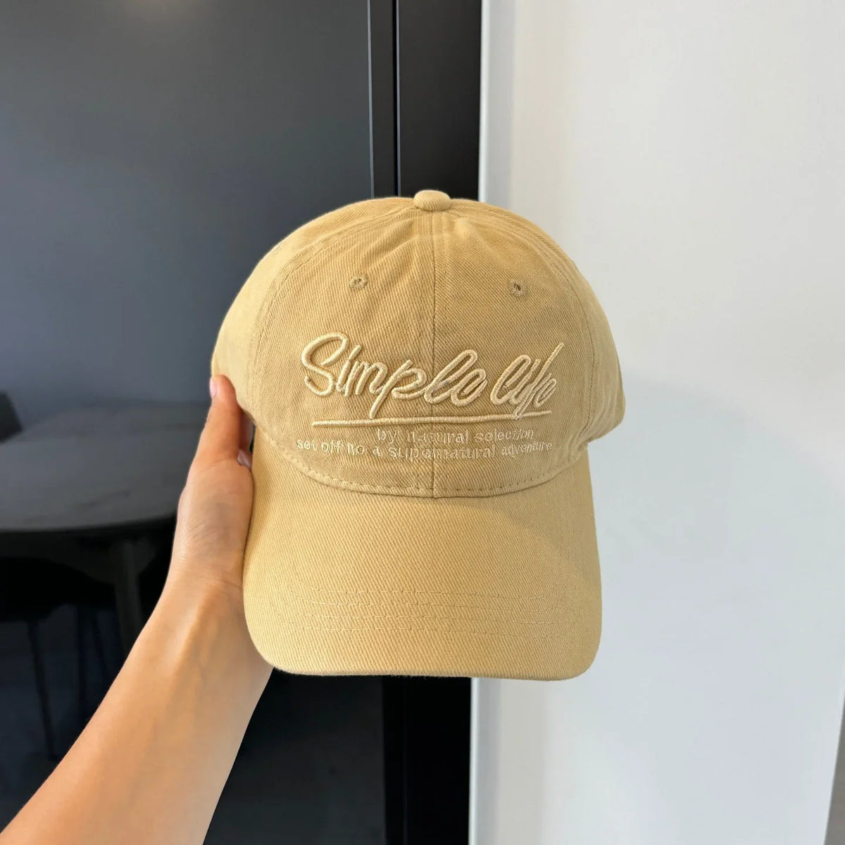 Retro Blue Embroidered Letter Wide Brim Baseball Cap Korean Style Sunshade Outdoor Sports Circumference Hat