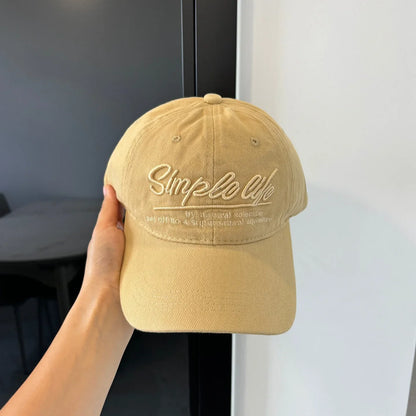 Retro Blue Embroidered Letter Wide Brim Baseball Cap Korean Style Sunshade Outdoor Sports Circumference Hat