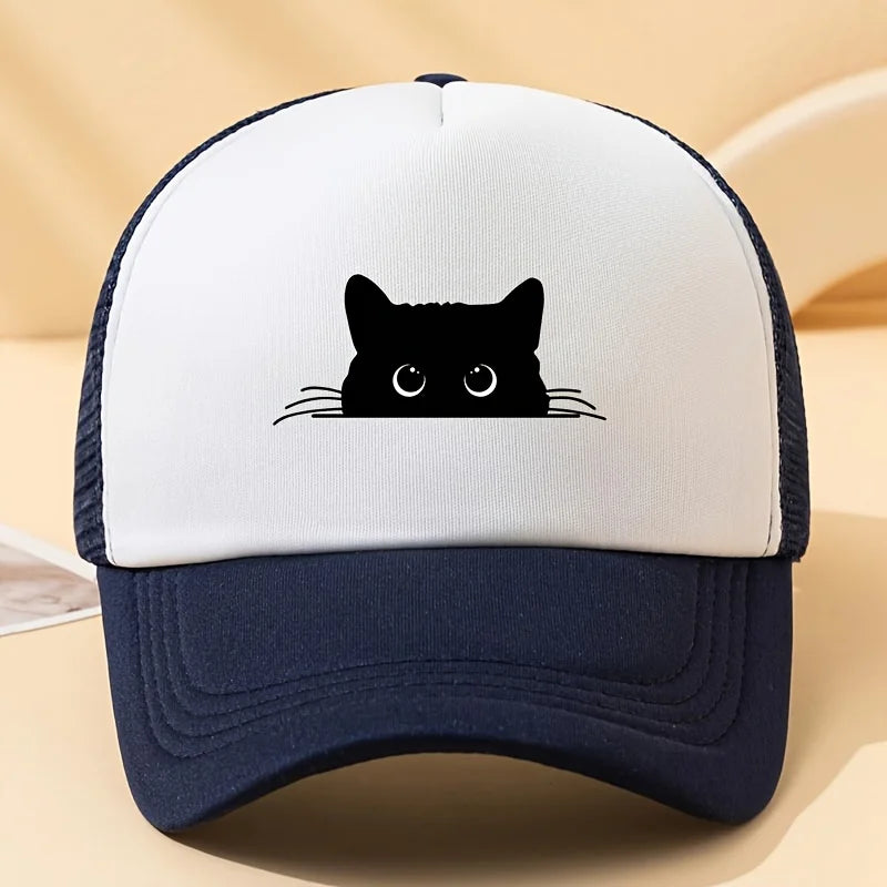 Cute Cat Printed Baseball Net Hat, Men's and Women's Daily Decoration