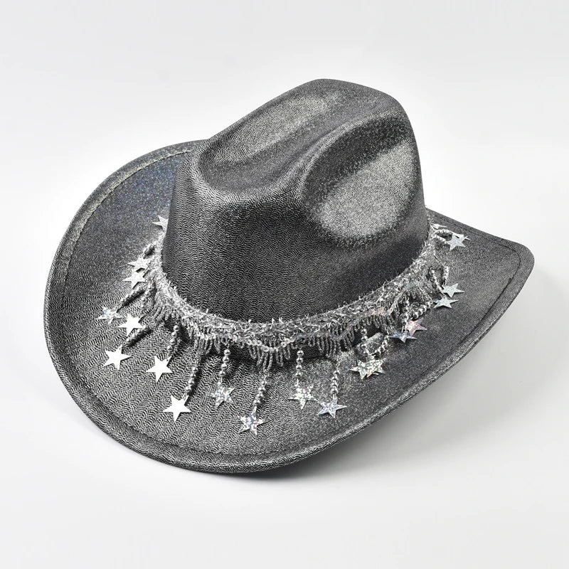Women Sequin Fedora Hat With Rhinestone Ribbons