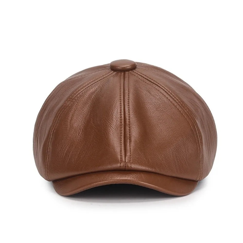 Casual Retro Leather Newsboy Caps Elegant Elastic Band Adjustment Peaked Cap