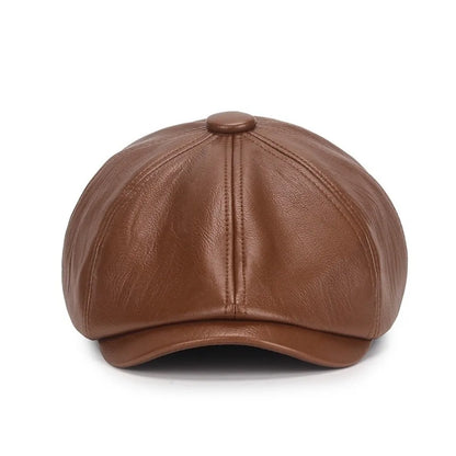 Casual Retro Leather Newsboy Caps Elegant Elastic Band Adjustment Peaked Cap
