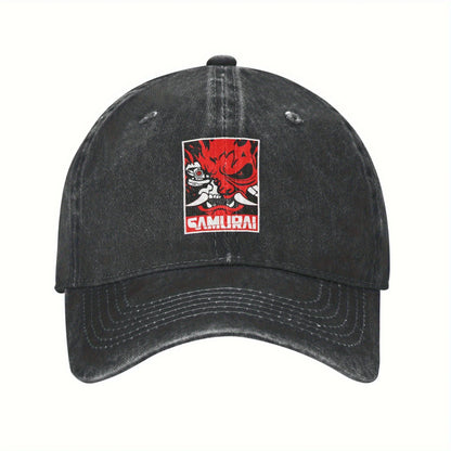 Cyberpunk Samurai Logo Washed Baseball Cap Unisex Casual Daily Outdoor Sun Hat