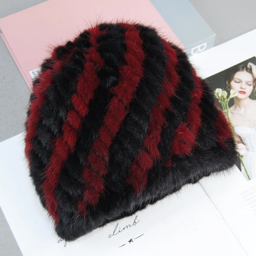 2026 New Style Fashion Genuine Real Natural Women's Knitted Mink Fur Hat