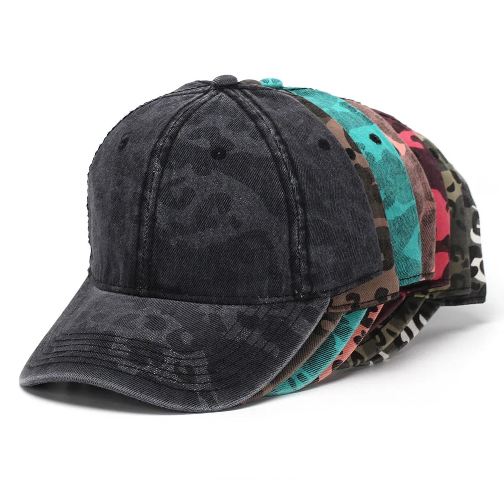 New Spring and Autumn Washed Leopard Print Baseball Cap All Cotton Camouflage Duckbill Cap Fashionable