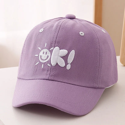 Simple Painting Style Sun Pattern Combined With Three Dimensional OK! Letter Embroidered Baseball Cap