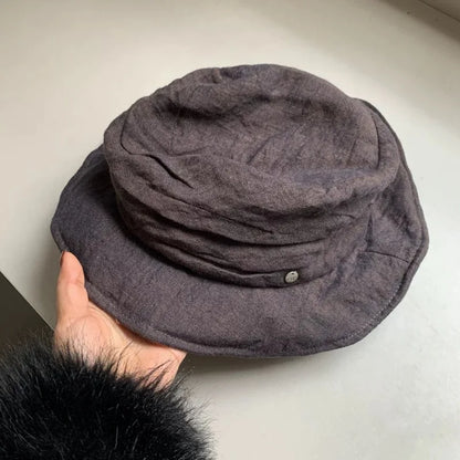 Korea Style Linen Premium Pleated Bucket Hat