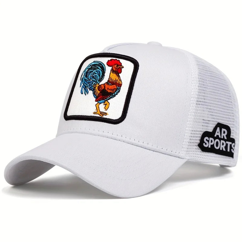 Spring New Animal Embroidery Net Rooster Hat Male and Female