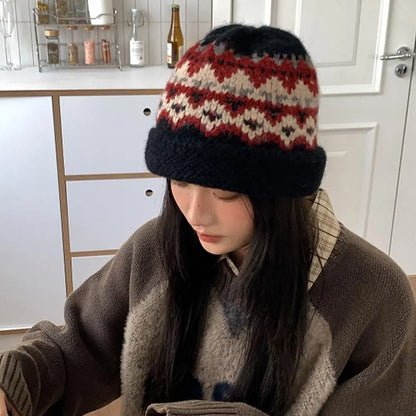 Fashion Jacquard Women Beanie Cap Warm Thermal Fisherman Hat Knitted Hat Women
