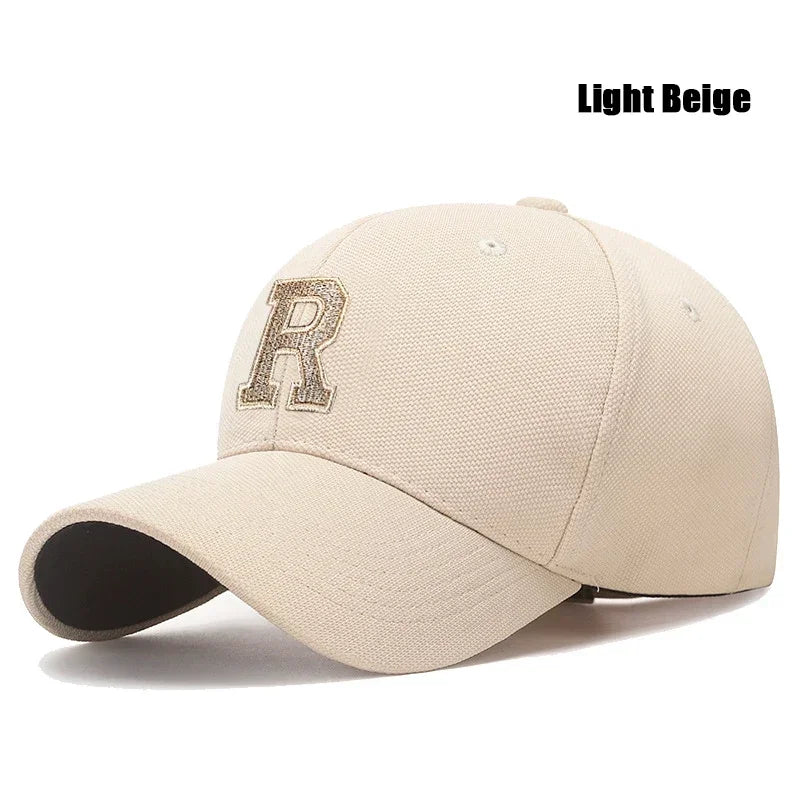 High Quality R Letter Gold Thread 3D Embroidery Baseball Cap