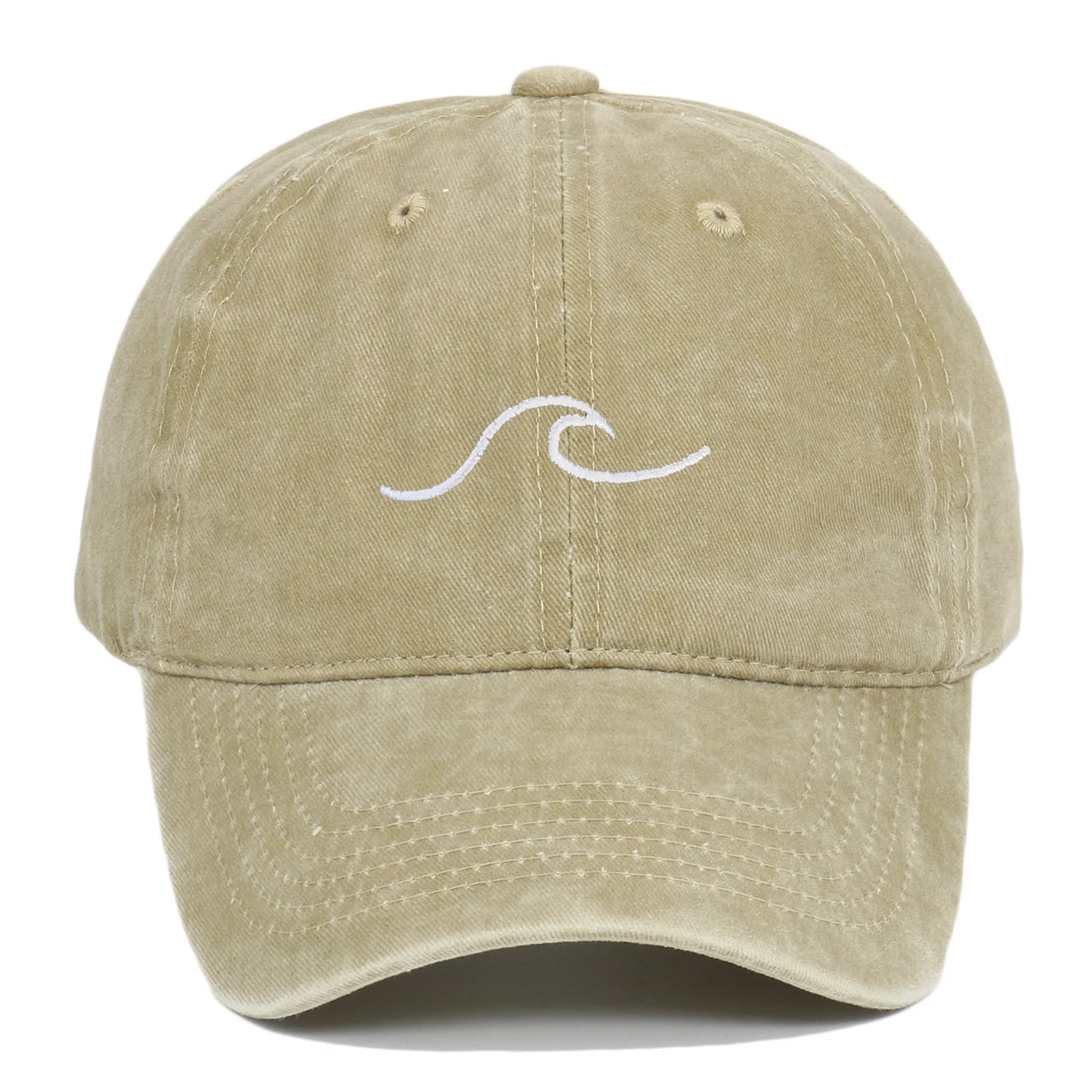 Wave Pattern Embroidered Baseball Cap, Solid Color Washed Retro Hat, Men's and Women's