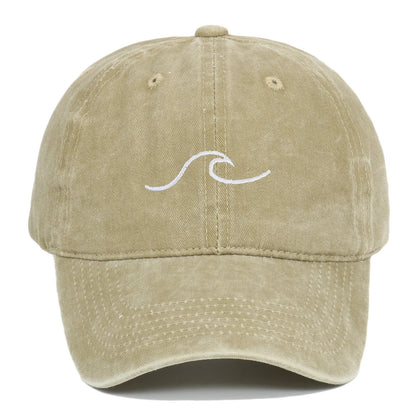 Wave Pattern Embroidered Baseball Cap, Solid Color Washed Retro Hat, Men's and Women's