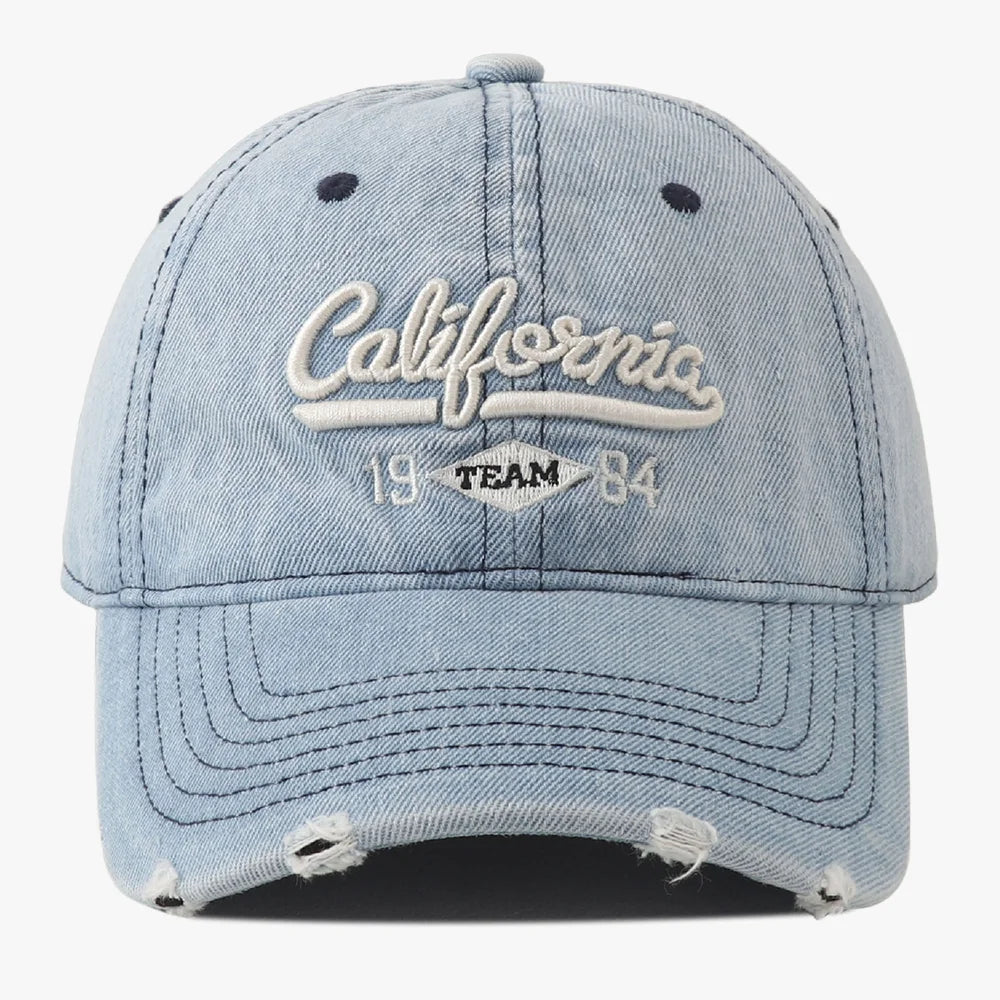 New Korean Washed Distressed Denim Jeans Ripped Baseball Cap