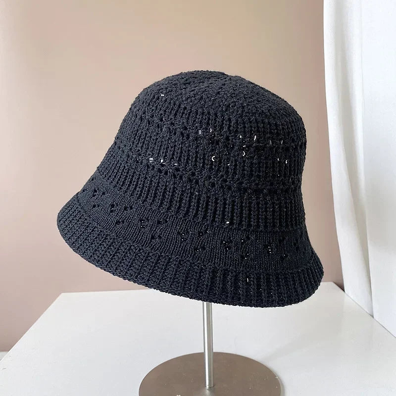 Women's Trendy Hollow Knit Bucket Hat - Breathable Summer Sun Cap