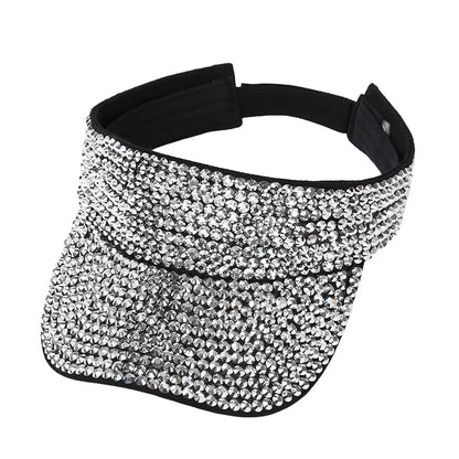 Glitter Visor Shiny Rhinestones Sport Cap Solid Empty Top Hats
