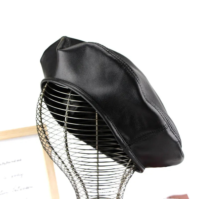 Autumn Winter Women's Genuine Sheep Leather Beret