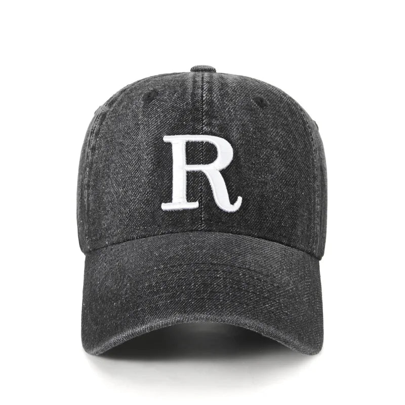 Fashion R Letter Denim Baseball Cap, Washed Cotton Peaked Hat